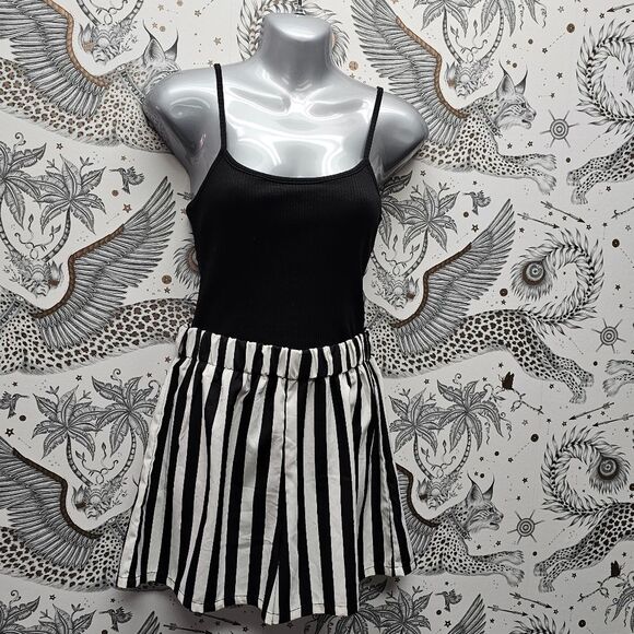 Colorblock Stripes Romper Black White Straps Goth Punk Beetlejuice Alternative M - Picture 2 of 14